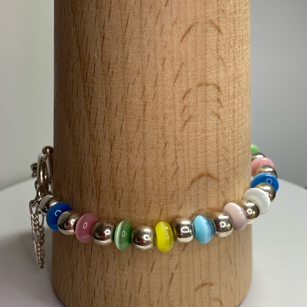 Silpada Rare HTF Sterling Silver Pastel Beaded Toggle Bracelet w/Safety Chain - Picture 4 of 16